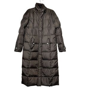 Eddie Bauer Long Down Parka Jacket Womens SZ Small Brown Coat Puffer NO Hood